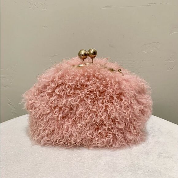 Handmade Genuine Curly Shearling Kisslock Wristlet/Shoulder Bag/Crossbody - Picture 5 of 16